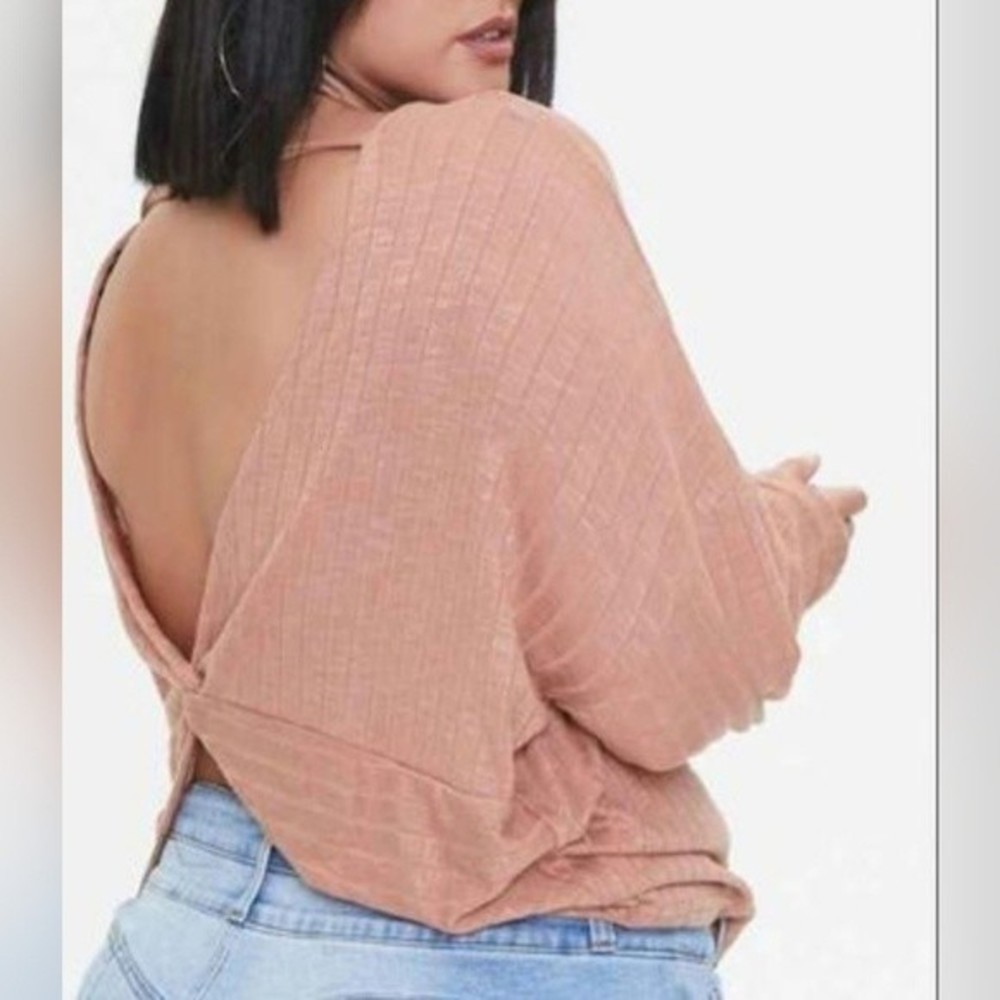 NWT Forever 21 Plus Size Open Back Long Sleeve Sweater Tan 3x